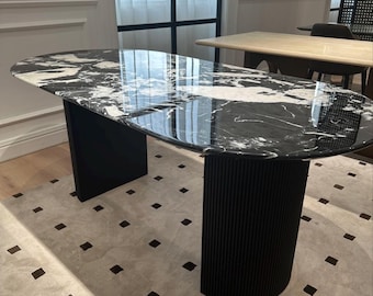 Oval shape, Natural Carrara Black Marble Dining Table, timeless and classic beauty