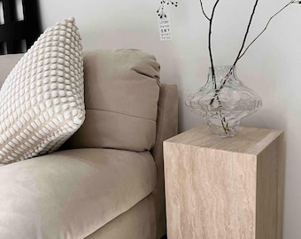 Mesa auxiliar de travertino hecha a mano y personalizada: mesa auxiliar de piedra natural, mesita de noche, estilo wabi-sabi