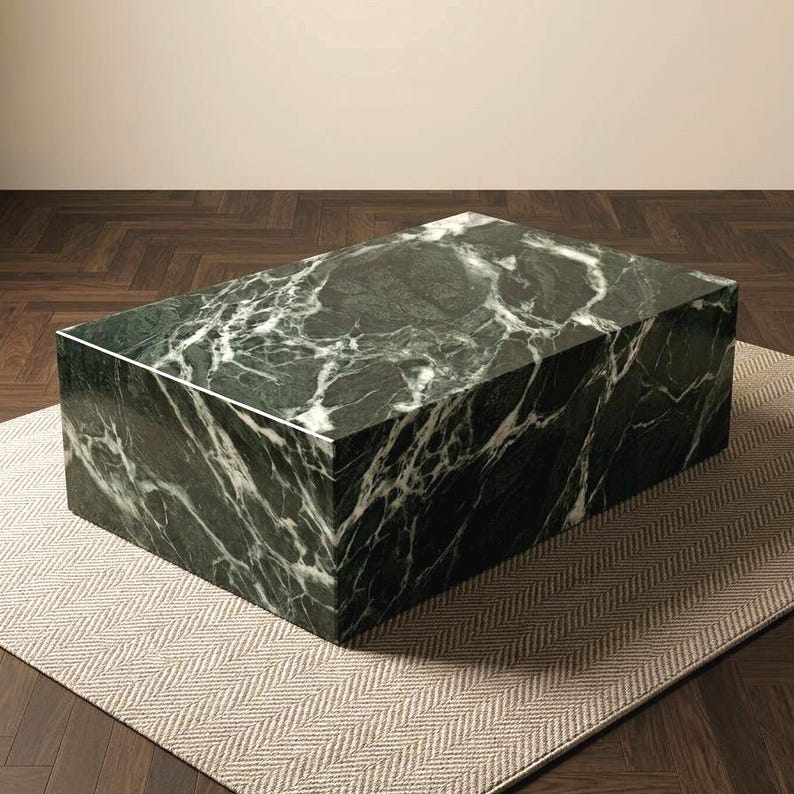 Mesa de centro minimalista de mármol verde / Centro de mesa de lujo para sala de estar, elegancia atemporal / Clásico Verde alpi imagen 1