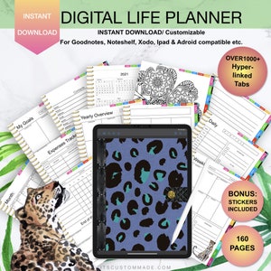 Luipaardprint ongedateerde digitale levensplanner/goodnotes, xodo, digitaal dagboek, ipad planner, tablet planner digitale planner stickers