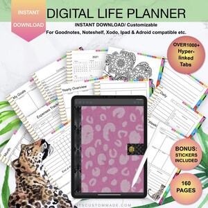 Leopard print undated digital life planner/ goodnotes, xodo, digital journal, ipad planner, tablet planner digital planner stickers