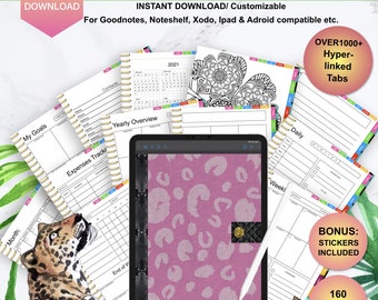 Leopard print undated digital life planner/ goodnotes, xodo, digital journal, ipad planner, tablet planner digital planner stickers