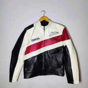 Rare Vintage Ferrari Michael Schumacher Leather Moto Jacket F1 Racing Style, Annivarsery Gift