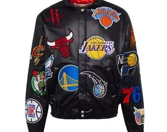 Men's Black NBA Leather Jacket Jeff Hamilton Designed Leather