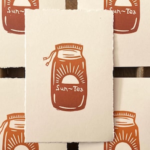 Sun Tea Mini Linocut Print | Food Gift | Summer Food | Kitchen Art | Iced Tea | Quirky Cute Mini Print | Gallery Wall |cRelief Print