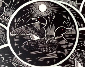 Loon Block Print Sticker- Ornithology Bird Avian Art