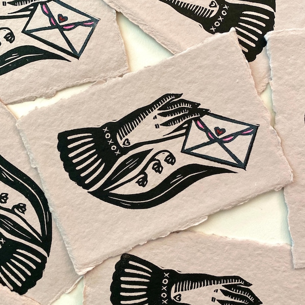 Little Love Letter Valentine Linocut Mini Print | Victorian Ephemera | Cottagecore | Gallery Wall | Handmade Print