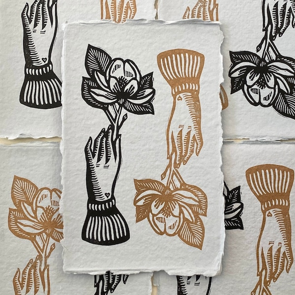 Magnolia Blooms Handmade Block Print | Springtime | Magnolia Grandiflora | Botanical | Floral | Linocut | Relief Print
