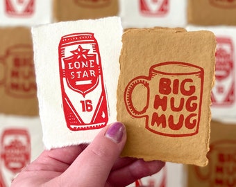 Rust Cohle Mini Print Set / True Detective / Cerveza Lonestar / Taza de gran abrazo / Impresión en relieve Linograbado