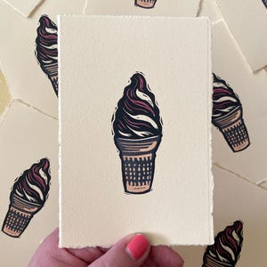 Ice Cream Cone Mini Linocut Print | Food Gift | Summer Food | Kitchen Art | Soft Serve | Quirky Cute Mini Print | Gallery Wall |Relief Print