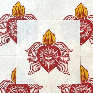 Sacred Heart Block Print | Evil Eye | Ex Voto | Cottagecore | Linocut | Relief Print