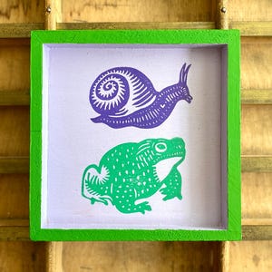 Snail and Toad Handmade Decorative Wood Tray | Block Print Trinket Tray | Whimsigoth Cottagecore