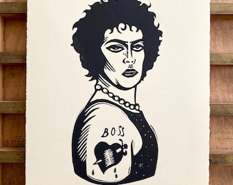 Frank-N-Furter Linocut Print | Rocky Horror | Tim Curry | Gallery Wall