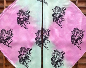Cupid's Arrow Pastel Silk Scarf | Hand Dyed | Hand Block Print | Hand Printed Textiles | Linocut Relief Print Scarf | Bandana