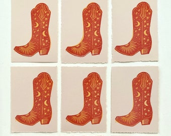 Celestial Cowboy Boot Mini Block Print / Estampado en relieve / Zapatos lindos / Música country