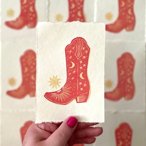 Hemelse cowboylaars miniblokprint | Reliëfdruk | Leuke schoenen | Country muziek