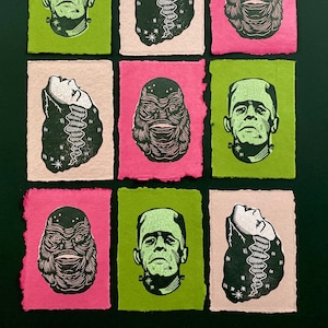Monster Block Prints | Frankenstein | Bride of Frankenstein | Creature from the Black Lagoon | Gill-man | Classic Horror | Halloween