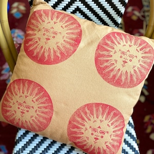 Celestial Sun Hand Block Printed Throw Pillow | Handmade Home Decor | Whimsigoth | Summer Art