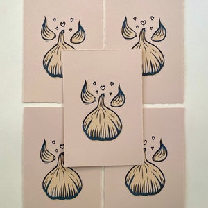 Garlic Love Mini Block Print Quirky Cute Allium Cooking Kitchen Gift Linocut Relief Print image 2