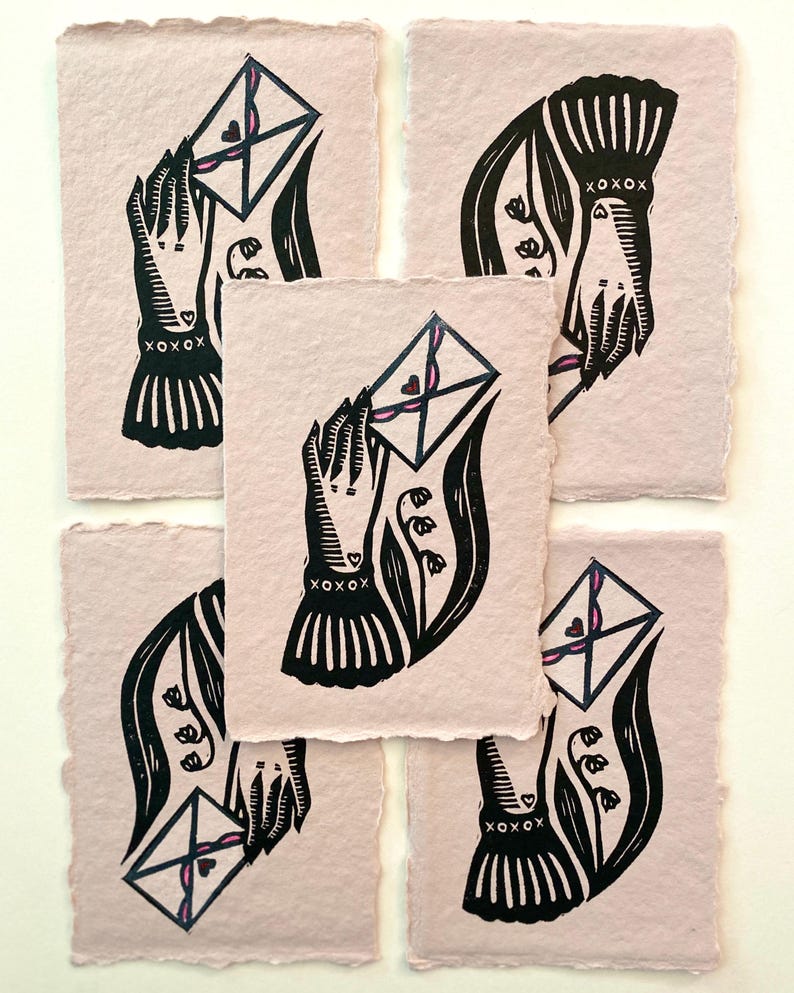 Little Love Letter Valentine Linocut Mini Print | Victorian Ephemera | Cottagecore | Gallery Wall | Handmade Print image 4
