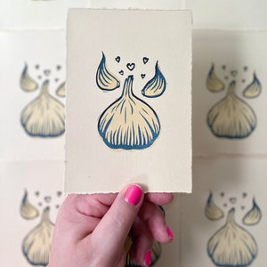 Garlic Love Mini Block Print Quirky Cute Allium Cooking Kitchen Gift Linocut Relief Print image 1