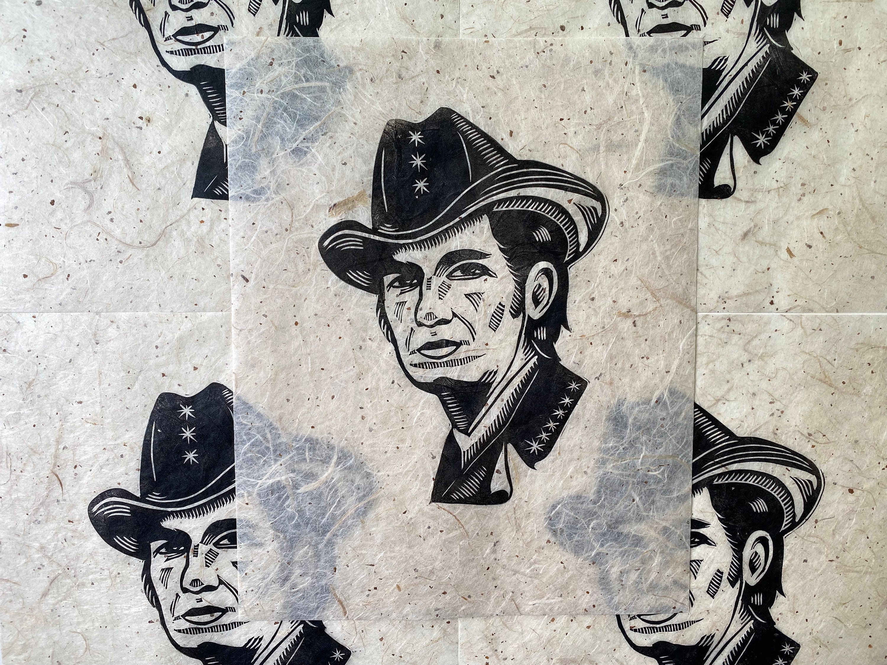 Townes Van Zandt Block Print Portrait - Relief Print Folk Music