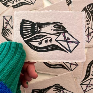 Little Love Letter Valentine Linocut Mini Print | Victorian Ephemera | Cottagecore | Gallery Wall | Handmade Print image 2