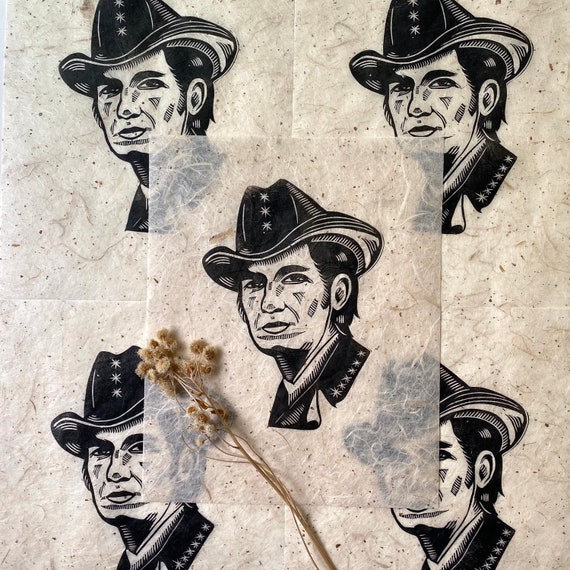 Townes Van Zandt Block Print Portrait - Relief Print Folk Music