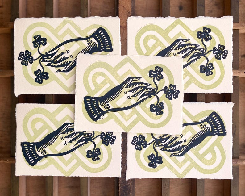 Shamrock Victorian Hand Linocut Print | Good Luck | Botanical Art | St. Patrick's Day | Gallery Wall | Handmade Relief Mini Print