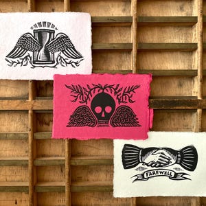 New England Gravestone Mini Lino Prints | Halloween Art | Mini Prints | Handmade Art Prints | Gallery Wall | Tattoo Flash | Memento Mori