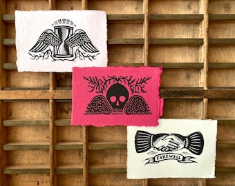 New England Gravestone Mini Lino Prints | Halloween Art | Mini Prints | Handmade Art Prints | Gallery Wall | Tattoo Flash | Memento Mori