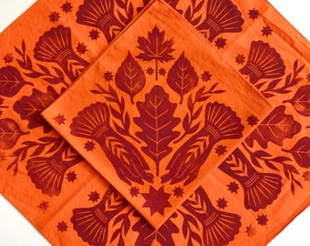 Handmade Block Print Autumn Leaves Bandana | Unique Halloween | Hand Printed Textiles