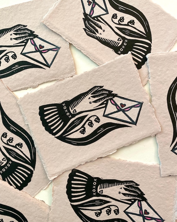 Little Love Letter Valentine Linocut Mini Print | Victorian Ephemera | Cottagecore | Gallery Wall | Handmade Print