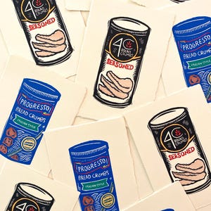 パンくずミニハンドメイドブロックプリント | イタリア料理 | クリスマス | グルメギフト | リノカット | キッチンアート | ギャラリーウォール | レリーフプリント