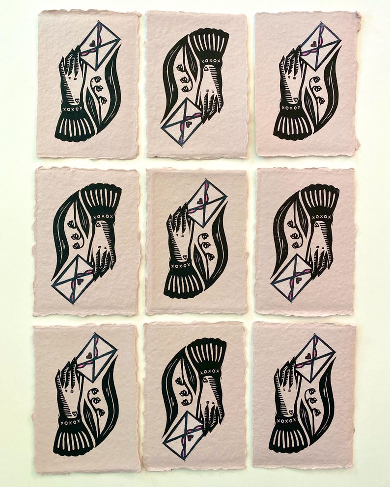 Little Love Letter Valentine Linocut Mini Print | Victorian Ephemera | Cottagecore | Gallery Wall | Handmade Print image 3