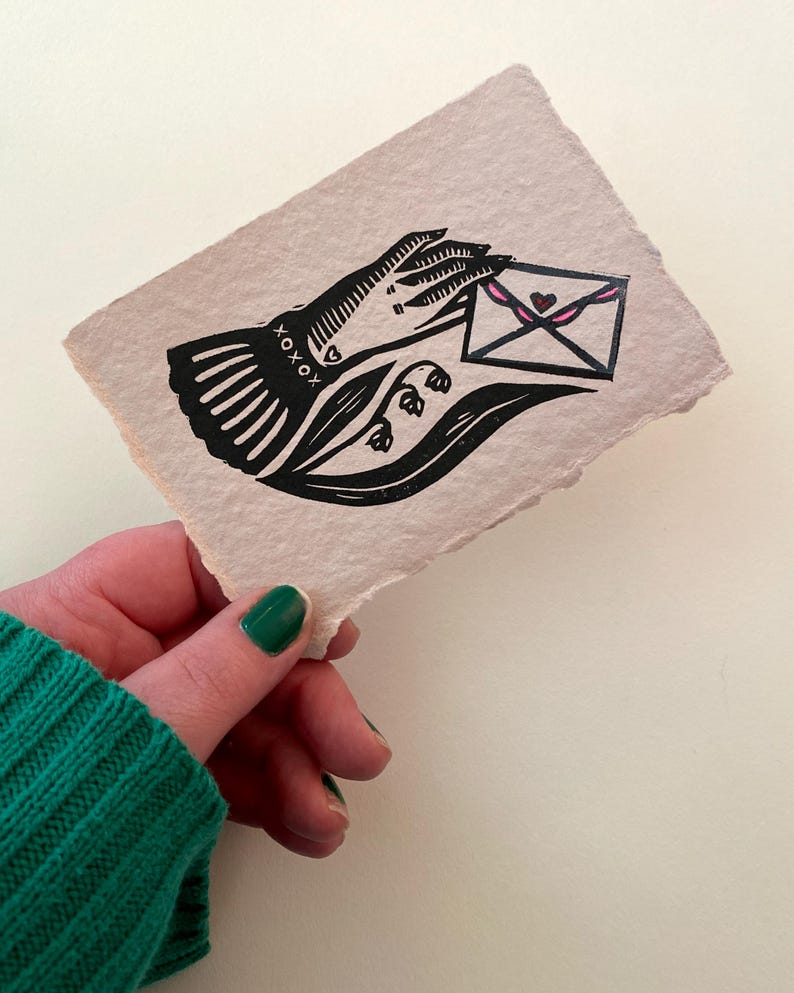Little Love Letter Valentine Linocut Mini Print | Victorian Ephemera | Cottagecore | Gallery Wall | Handmade Print image 5
