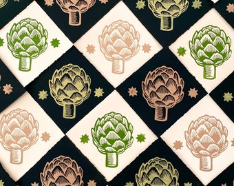 Artichoke Mini Block Print | Vegetable | Kitchen Art | Cooking | Foodie Gift | Linocut | Relief Print