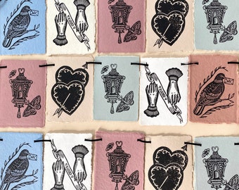Sweet Nothings Victorian Handmade Block Print Garland | Cottagecore | Victorian Goth | Valentine's Day | Handprinted Bunting