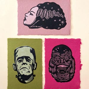 Monster Block Prints | Frankenstein | Bride of Frankenstein | Creature from the Black Lagoon | Gill-man | Classic Horror | Halloween