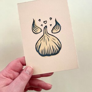 Garlic Love Mini Block Print Quirky Cute Allium Cooking Kitchen Gift Linocut Relief Print image 4