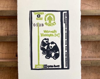 DC Metro Fare Card Linocut Mini Print | Ephemera | WMATA | Pandas | Washington DC | Gallery Wall Mini Print