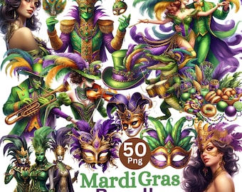 Watercolor Mardi Grass Clipart : New Orleans PNG Collection (50 Files)