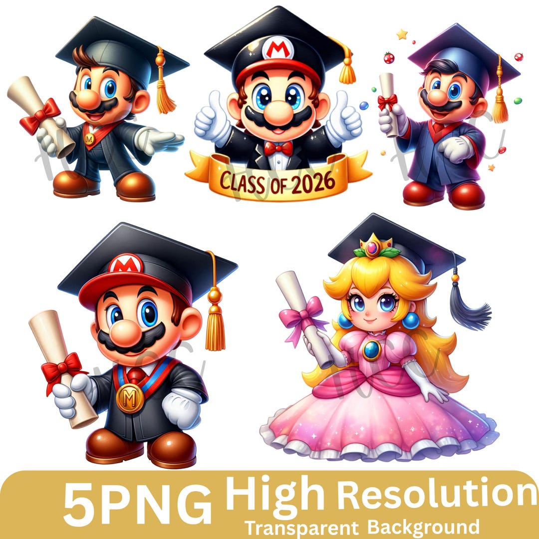 5 PNG Cute Super Mario Graduation, Clipart Images, Digital Design PNG ...
