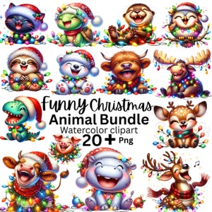 20 PNG, söta juldjur Clipart-paket, vinterdjur Clipart, djurdesigner, julvinterdesigner, kommersiellt bruk, digitalt