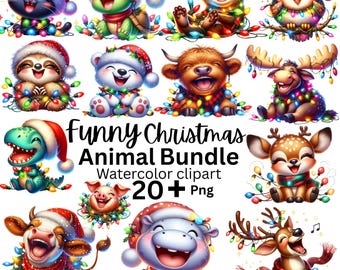 20 png, schattige kerstdieren clipartbundel, winterdieren clipart, dierenontwerpen, kerst winterontwerpen, commercieel gebruik, digitaal