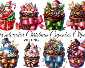 Weihnachts Cupcake Clipart - 20+ hochwertige PNGs, Memory Buch, Junk Journals, Scrapbooks, digitale Planer, kommerzielle Nutzung, digitaler Download