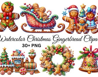 30 png, Gingerbread Man clipartbundel, kerst clipart, feestelijke cookie graphics, vakantie printables, commercieel gebruik, digitale download