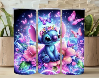 Vaso mágico de acuarela floral extraterrestre azul, vaso delgado de 20 oz, diseño de sublimación por urdimbre, archivo digital PNG
