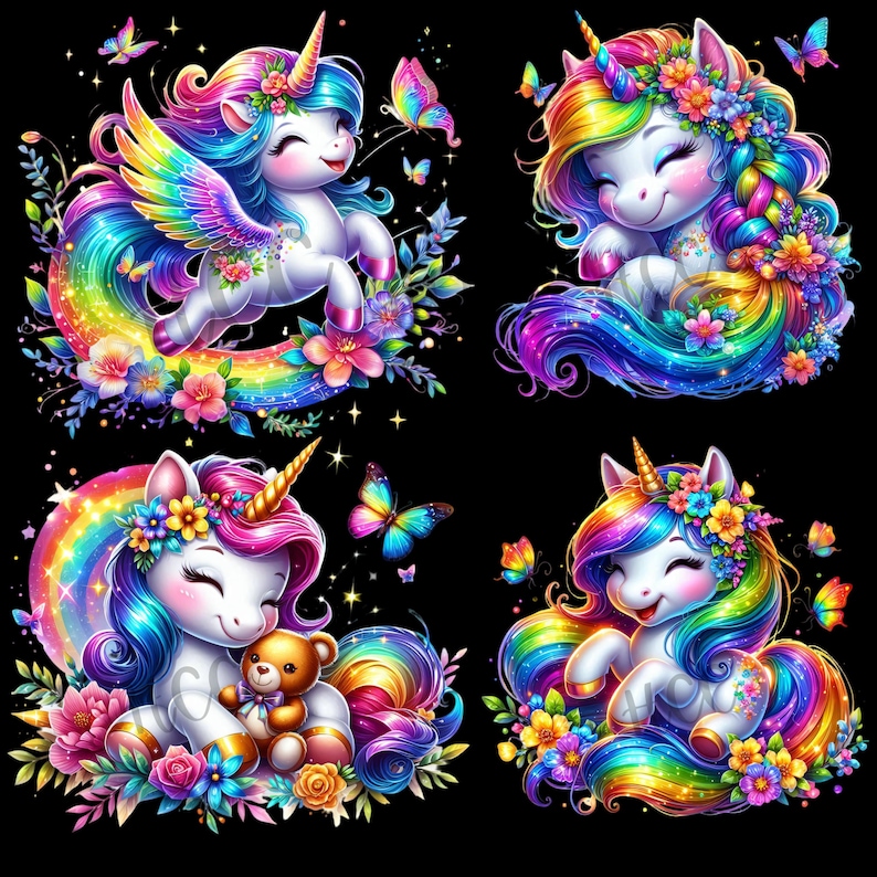 Watercolor Baby Unicorn Collection Clipart, 20 PNG Unicorn Clipart ...