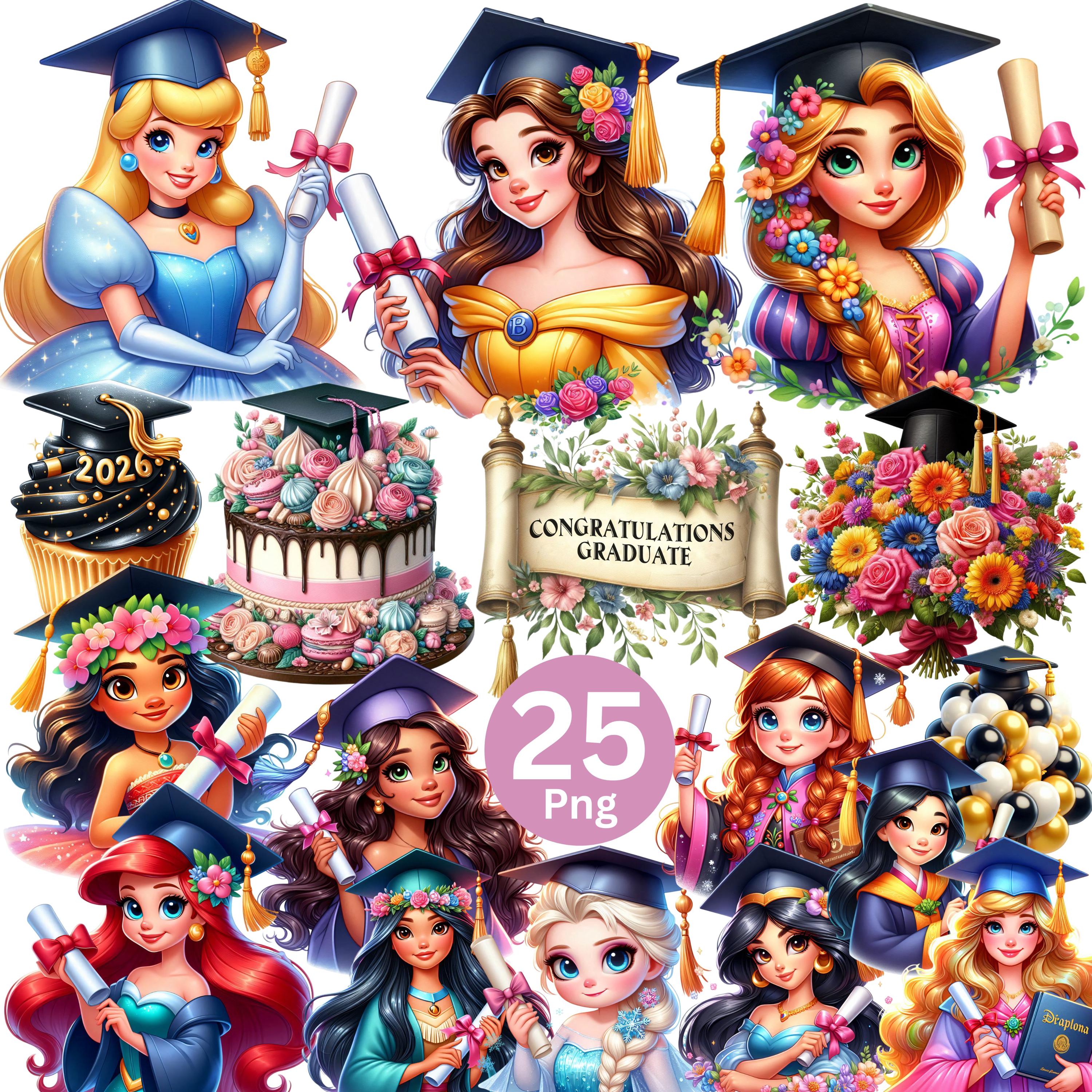 Phd Princess 20+ Cartoon Princess Graduation 2026 Png Bundle, Cartoon Character ...